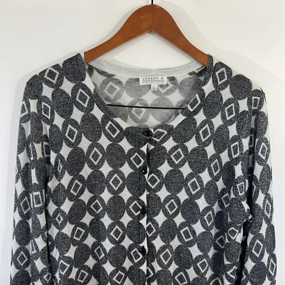 Joseph A. Gray and White Circle and Diamonds Shape Pattern Metallic Cardigan XL - Picture 4 of 6